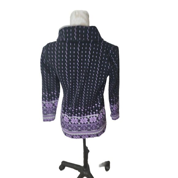 Talbots Pullover Sweater Long Sleeve Black Purple Snowflakes Small Petite SP - Picture 3 of 8